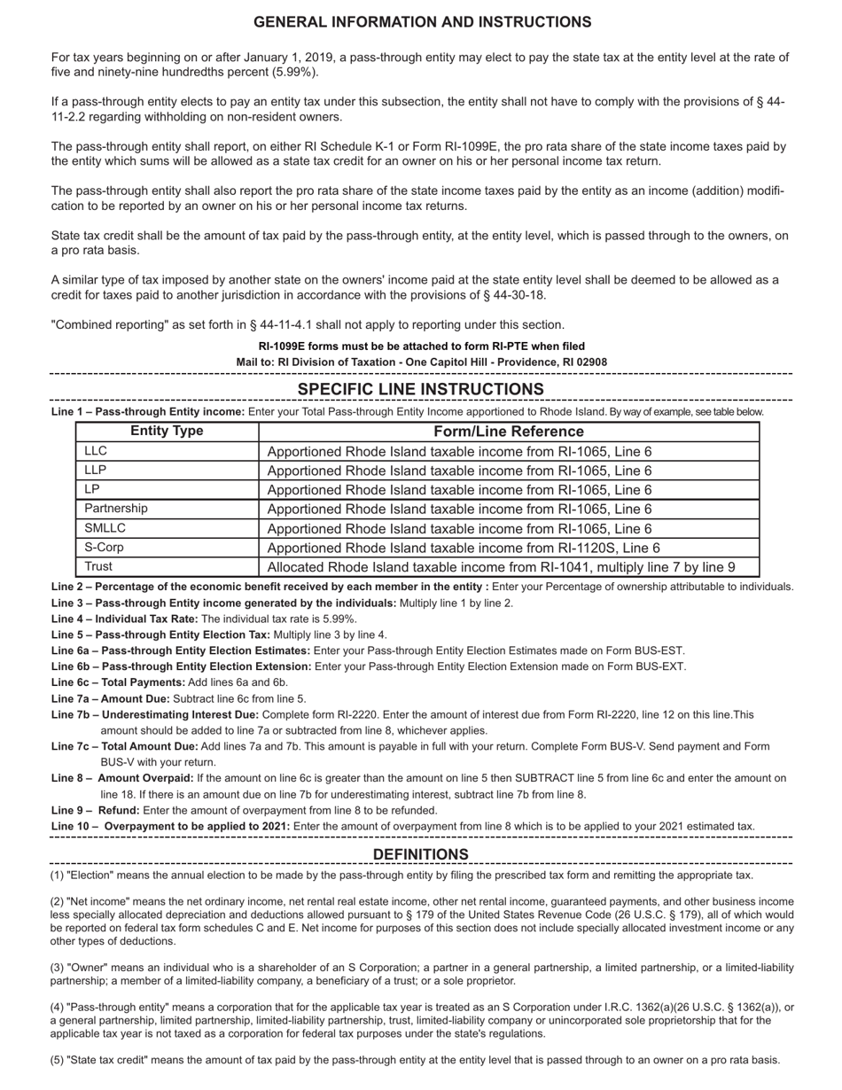 Form RI-PTE Pass-Through Entity Election Tax Return - Rhode Island, Page 2