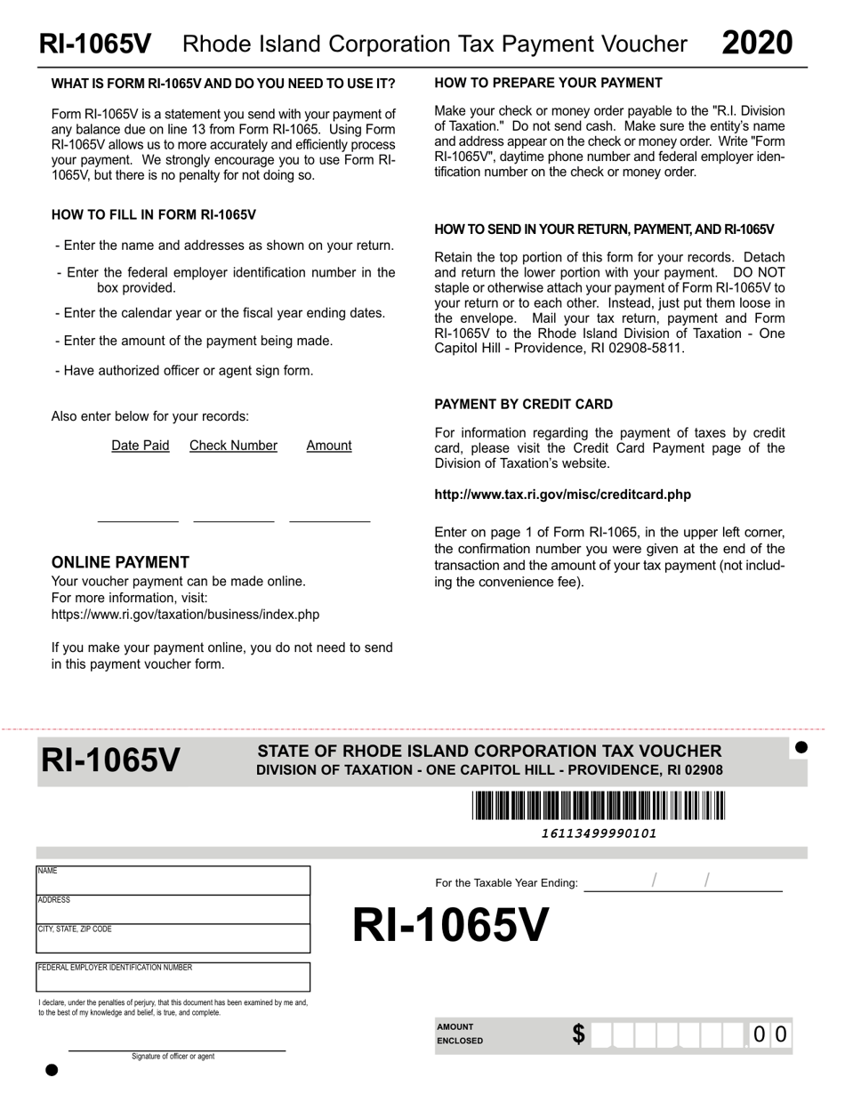 Form RI-1065V Rhode Island Corporation Tax Payment Voucher - Rhode Island, Page 1