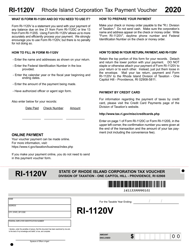 Document preview: Form RI-1120V Rhode Island Corporation Tax Payment Voucher - Rhode Island, 2020