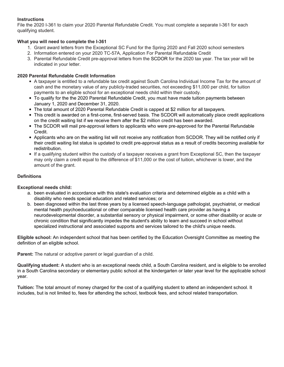 Form I-361 Parental Refundable Credit - South Carolina, Page 2