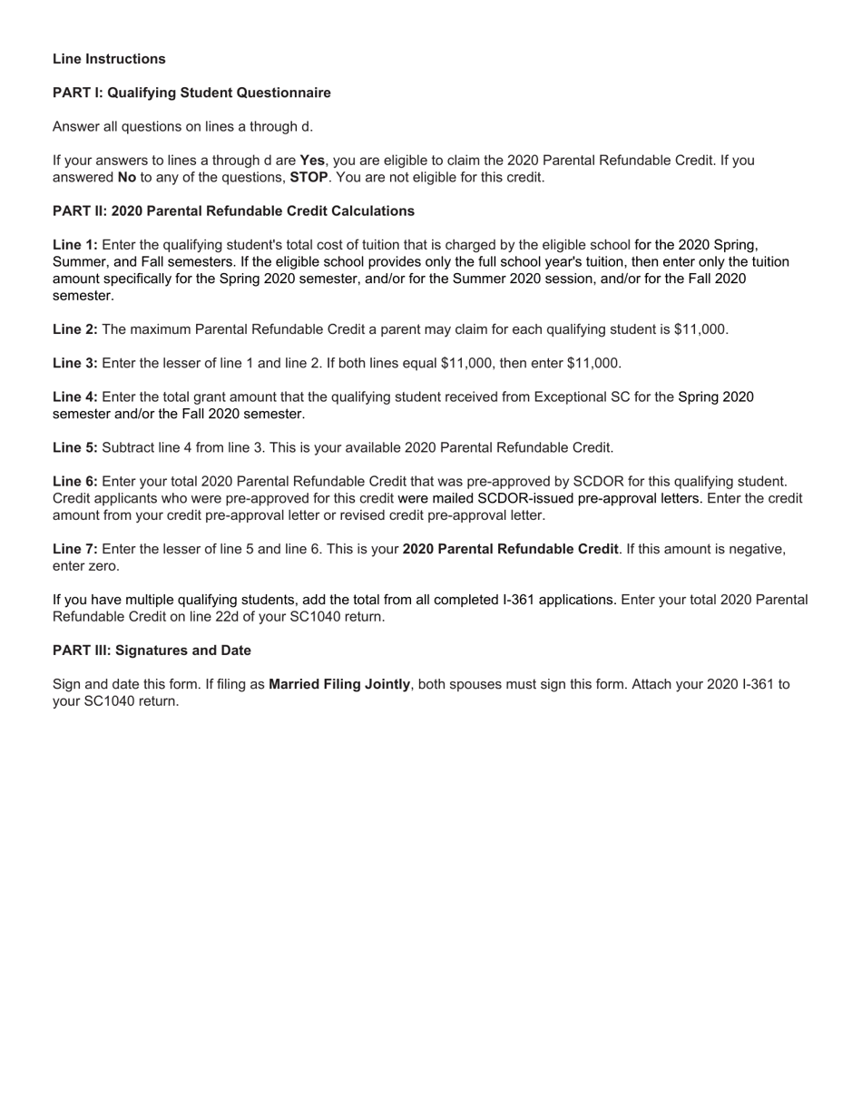 Form I-361 Parental Refundable Credit - South Carolina, Page 3
