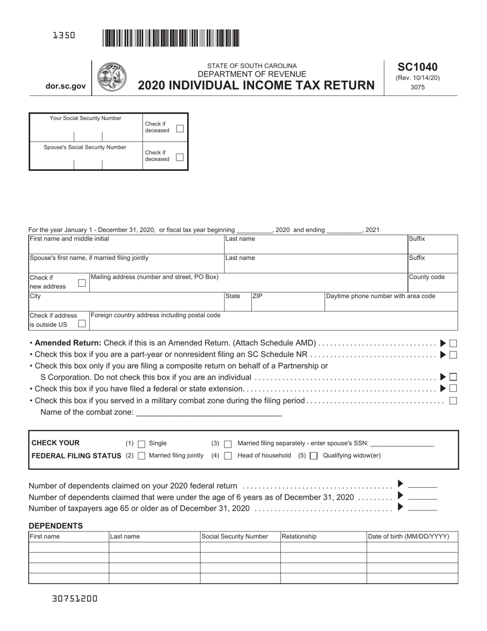 Form SC1040 Download Printable PDF or Fill Online Individual Tax