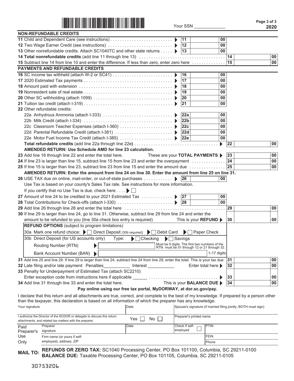 Form SC1040 Download Printable PDF Or Fill Online Individual Income Tax ...