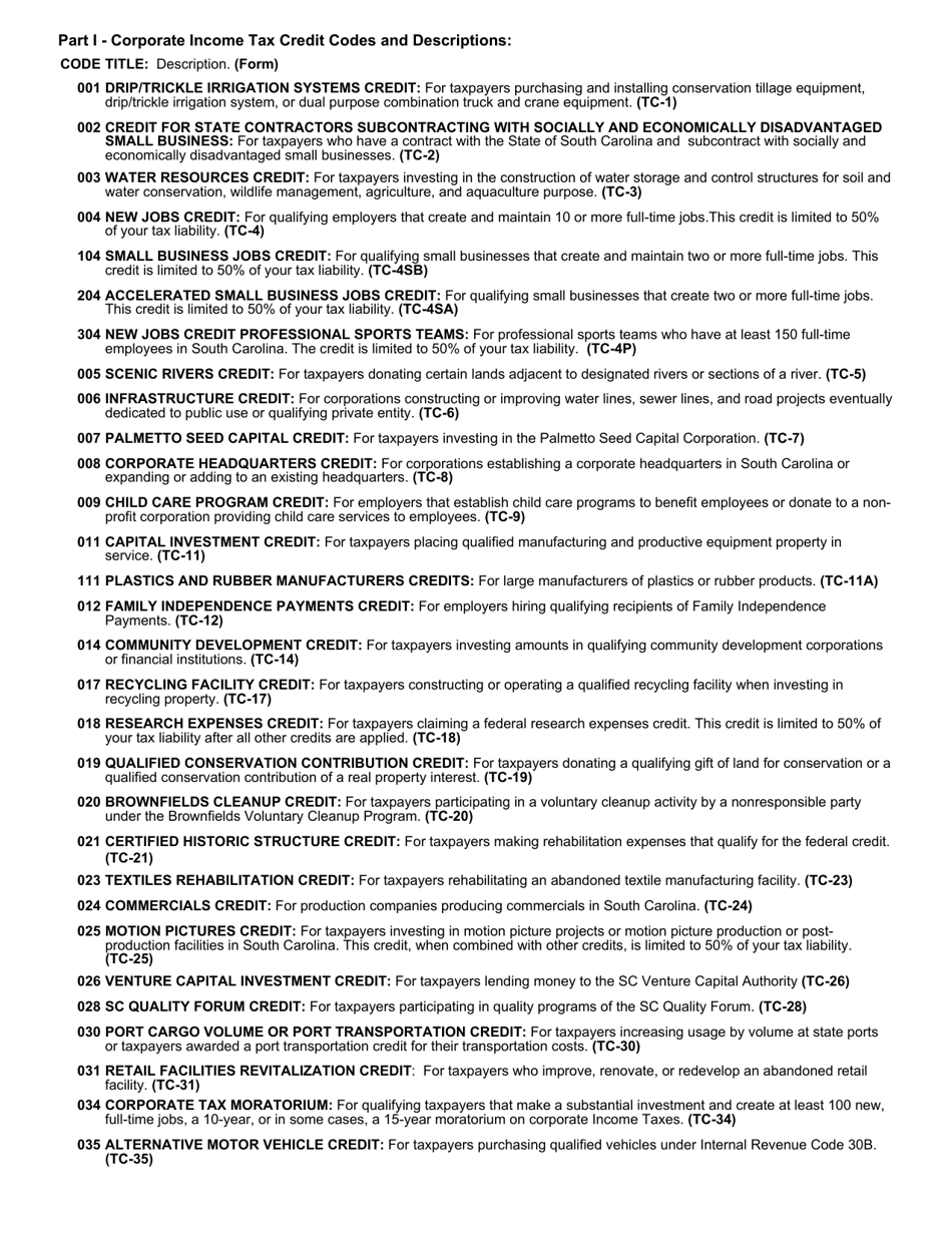 Form SC1120-TC Corporate Tax Credits - South Carolina, Page 3
