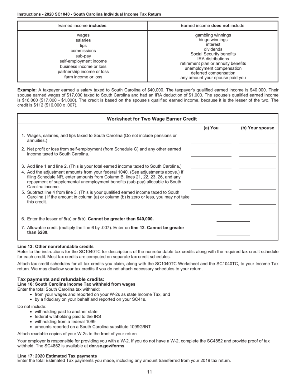 Instructions for Form SC1040 Individual Income Tax Return - South Carolina, Page 11