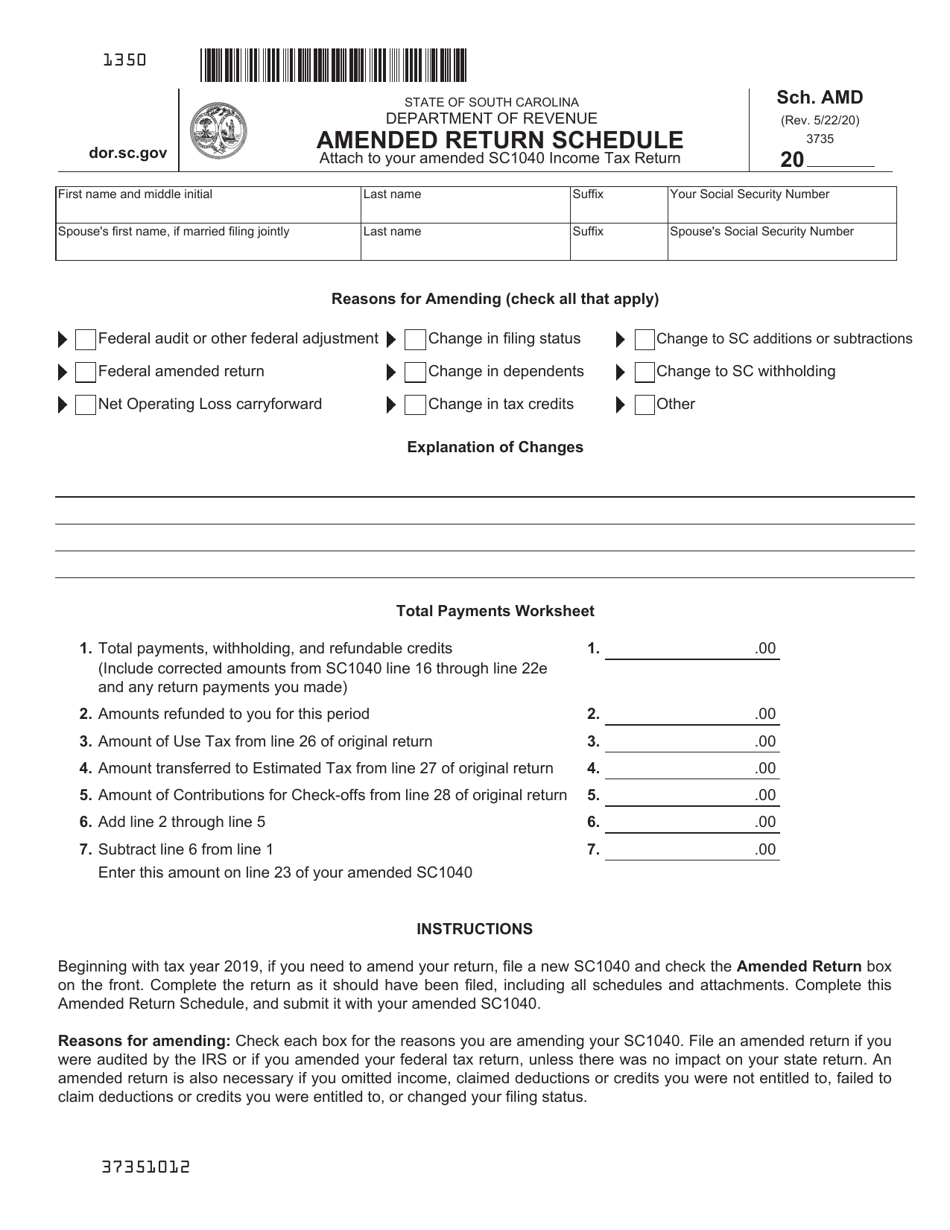 South Carolina Amended Return Schedule Fill Out, Sign Online and