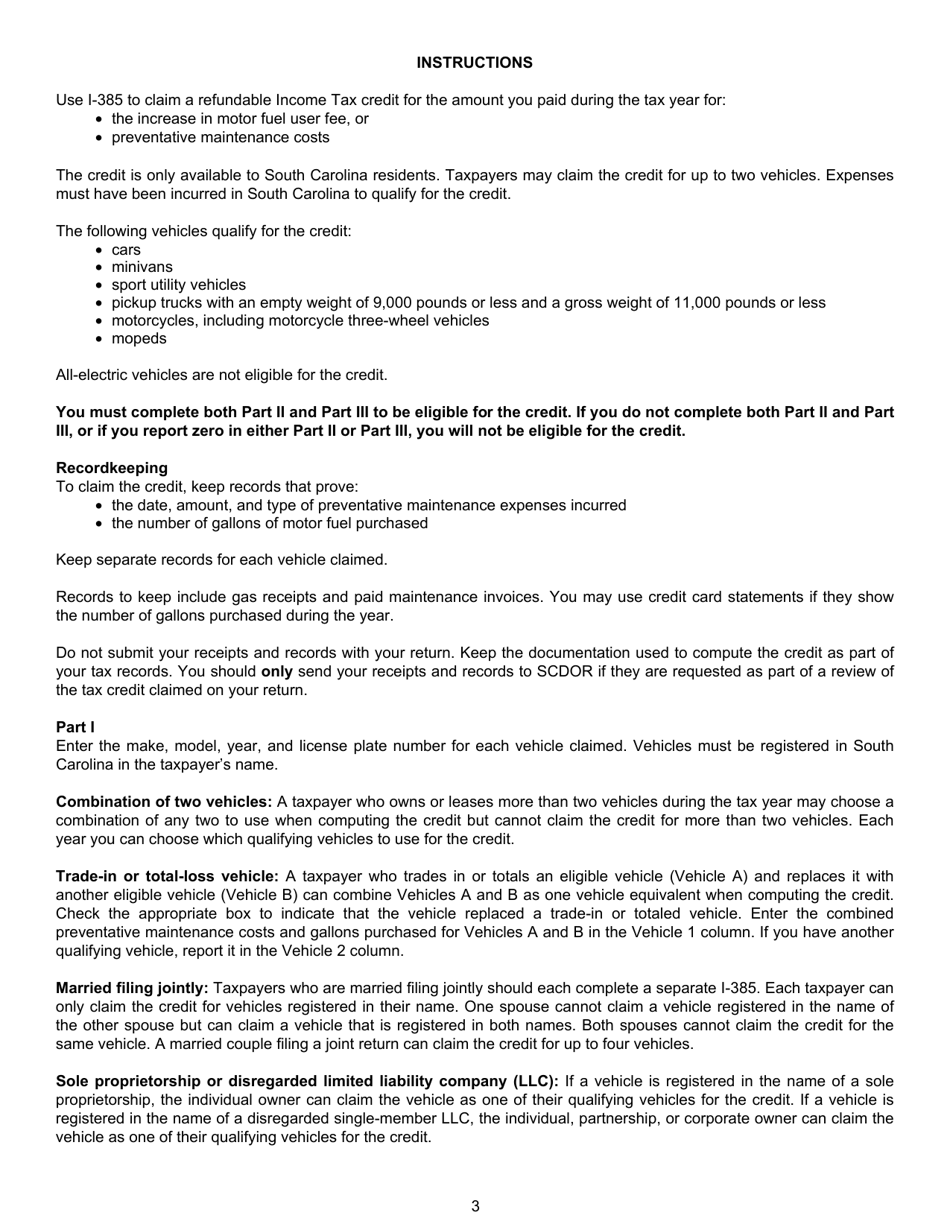 Form I-385 Motor Fuel Income Tax Credit - South Carolina, Page 3