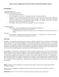 Form RV-F1315401 Application for Motor Vehicle Identification Certification for Rebuilt Vehicles - Tennessee, Page 2