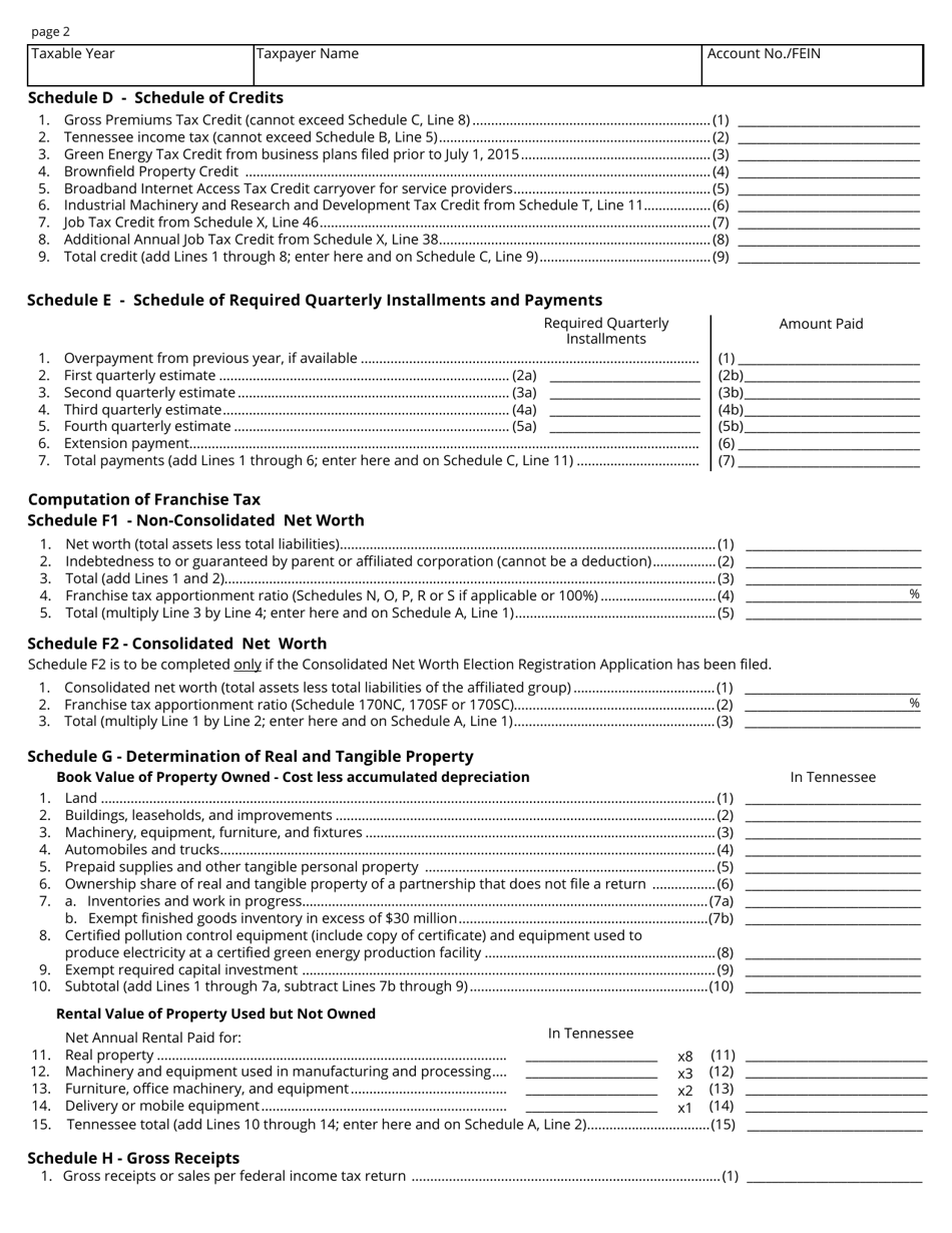 Form FAE170 (RV-R0011001) Franchise and Excise Tax Return - Tennessee, Page 2
