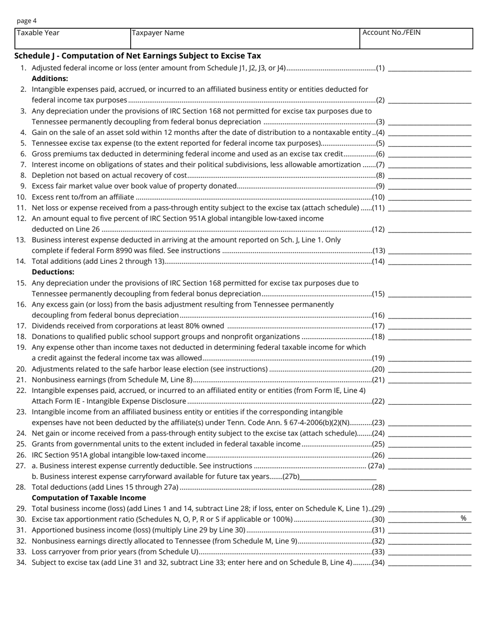 Form FAE170 (RV-R0011001) Franchise and Excise Tax Return - Tennessee, Page 4