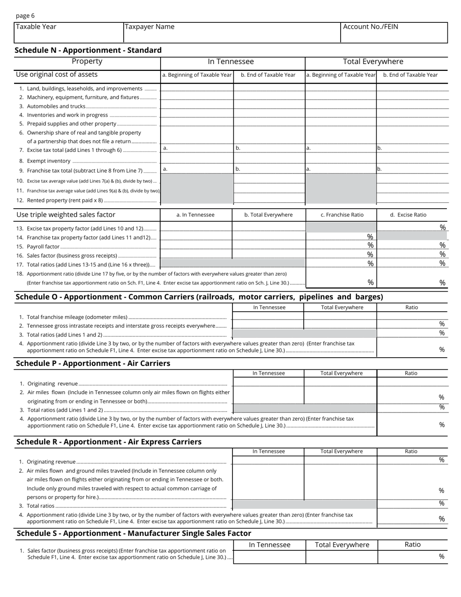 Form FAE170 (RV-R0011001) Franchise and Excise Tax Return - Tennessee, Page 6