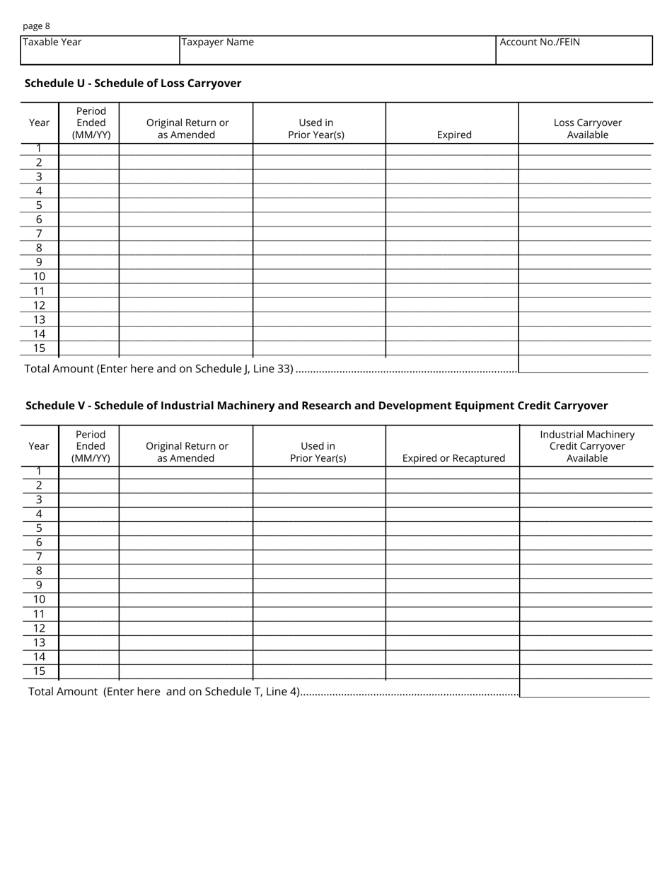 Form FAE170 (RV-R0011001) Franchise and Excise Tax Return - Tennessee, Page 8