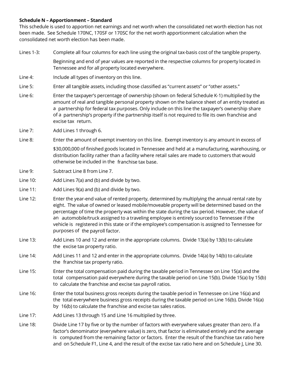Instructions for Form FAE170, RV-R0011001 Franchise and Excise Tax Return - Tennessee, Page 12