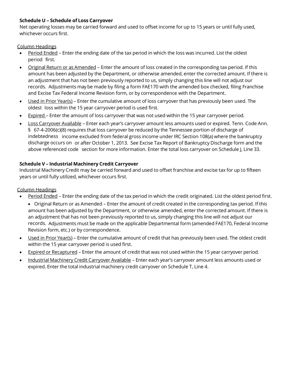 Instructions for Form FAE170, RV-R0011001 Franchise and Excise Tax Return - Tennessee, Page 15