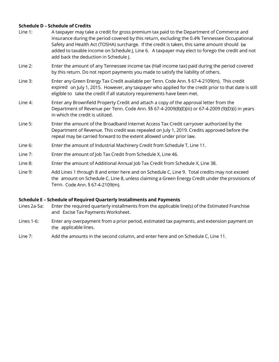 Instructions for Form FAE170, RV-R0011001 Franchise and Excise Tax Return - Tennessee, Page 3