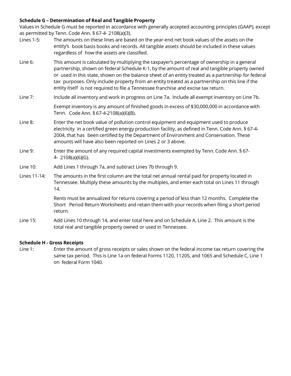 Instructions for Form FAE170, RV-R0011001 Franchise and Excise Tax Return - Tennessee, Page 5