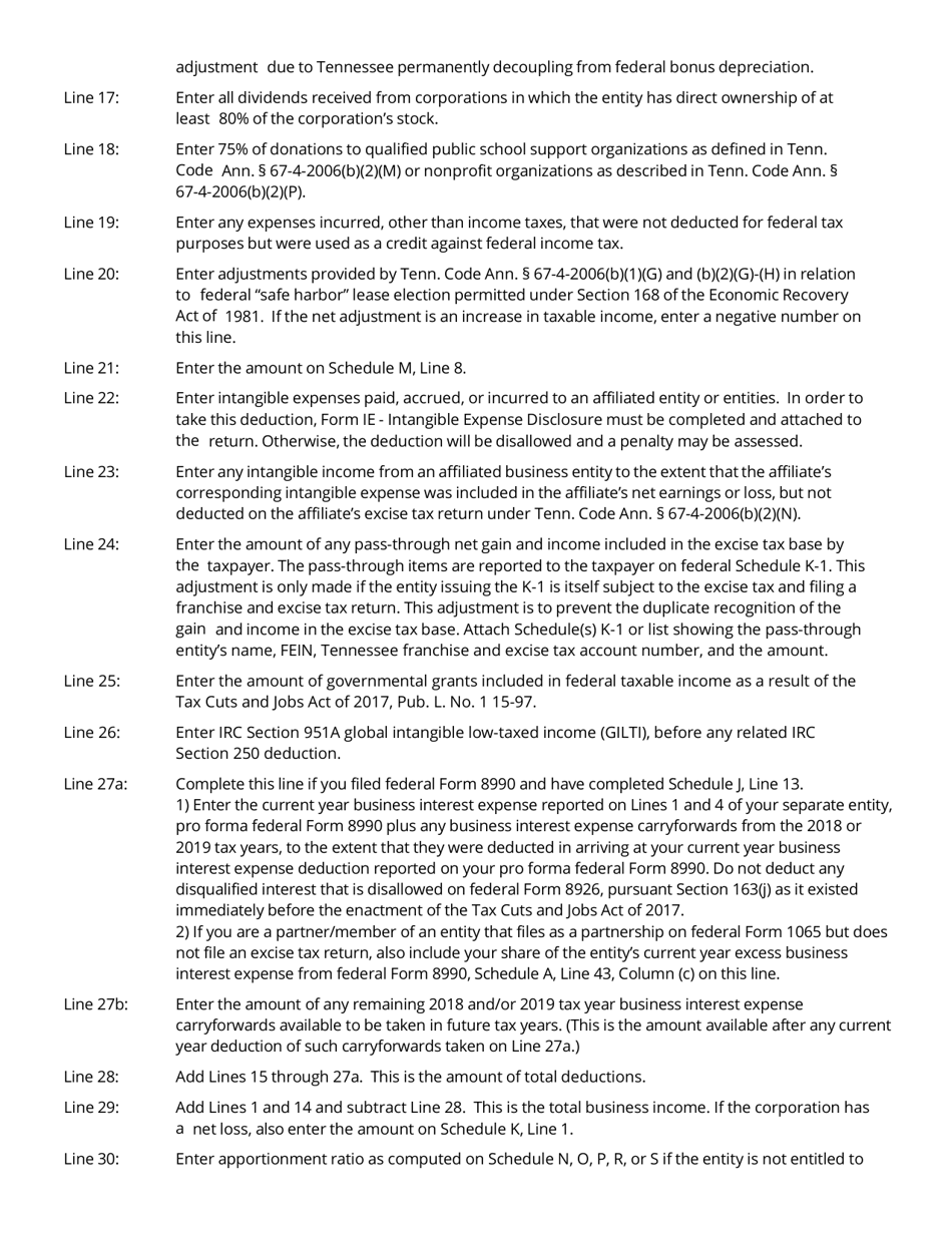 Instructions for Form FAE170, RV-R0011001 Franchise and Excise Tax Return - Tennessee, Page 9
