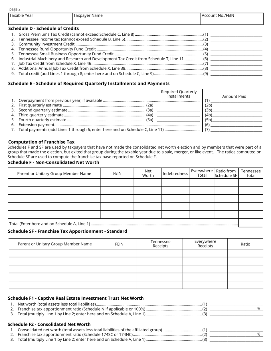 Form FAE174 (RV-R0012001) Franchise and Excise Financial Institution and Captive Real Estate Investment Trust Tax Return - Tennessee, Page 2