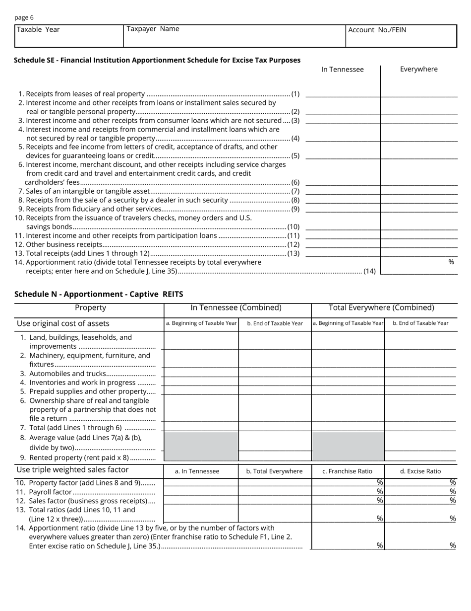 Form FAE174 (RV-R0012001) Franchise and Excise Financial Institution and Captive Real Estate Investment Trust Tax Return - Tennessee, Page 6