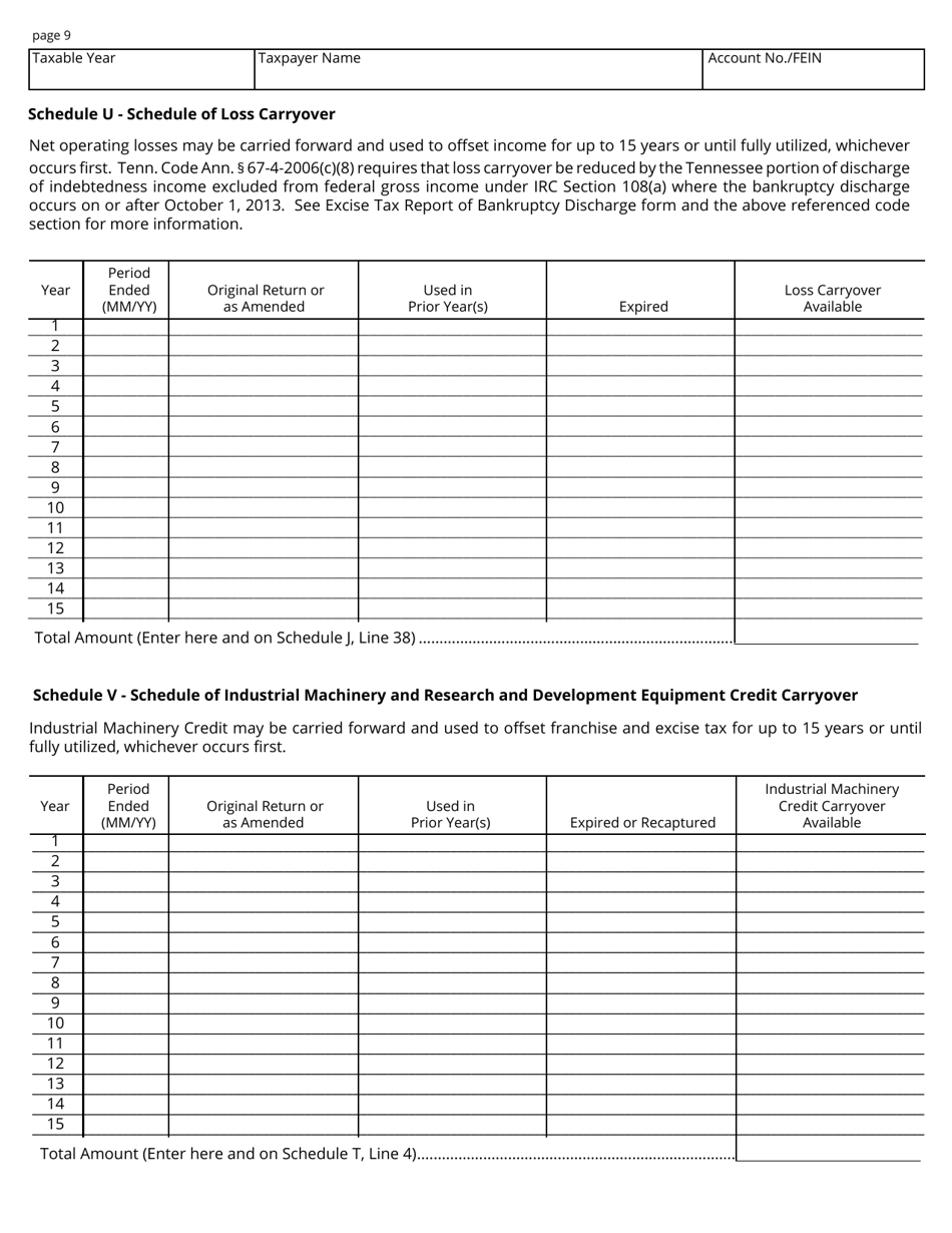Form FAE174 (RV-R0012001) Franchise and Excise Financial Institution and Captive Real Estate Investment Trust Tax Return - Tennessee, Page 9