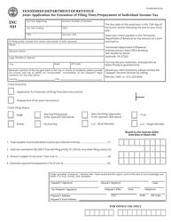 Document preview: Form INC251 (RV-R0003601) Application for Extension of Filing Time/Prepayment of Individual Income Tax - Tennessee, 2020
