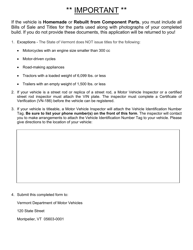 Form VT-003 Application for Assignment of Vin/Hin - Vermont, Page 2