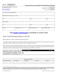 Document preview: Form VL-056 Commercial Driver License Skill Test Scheduling Fee Receipt - Vermont