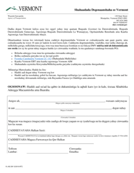 Document preview: Form VL-002SOM Vermont Residency Certification - Vermont (Somali)