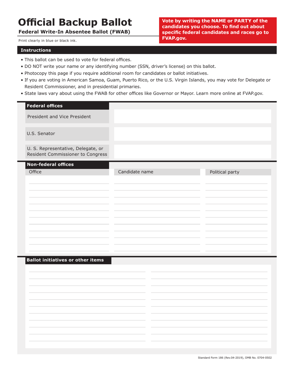 Form SF 186 Download Fillable PDF Or Fill Online Federal Write In Form SF 186 Download Fillable PDF Or Fill Online Federal Write In