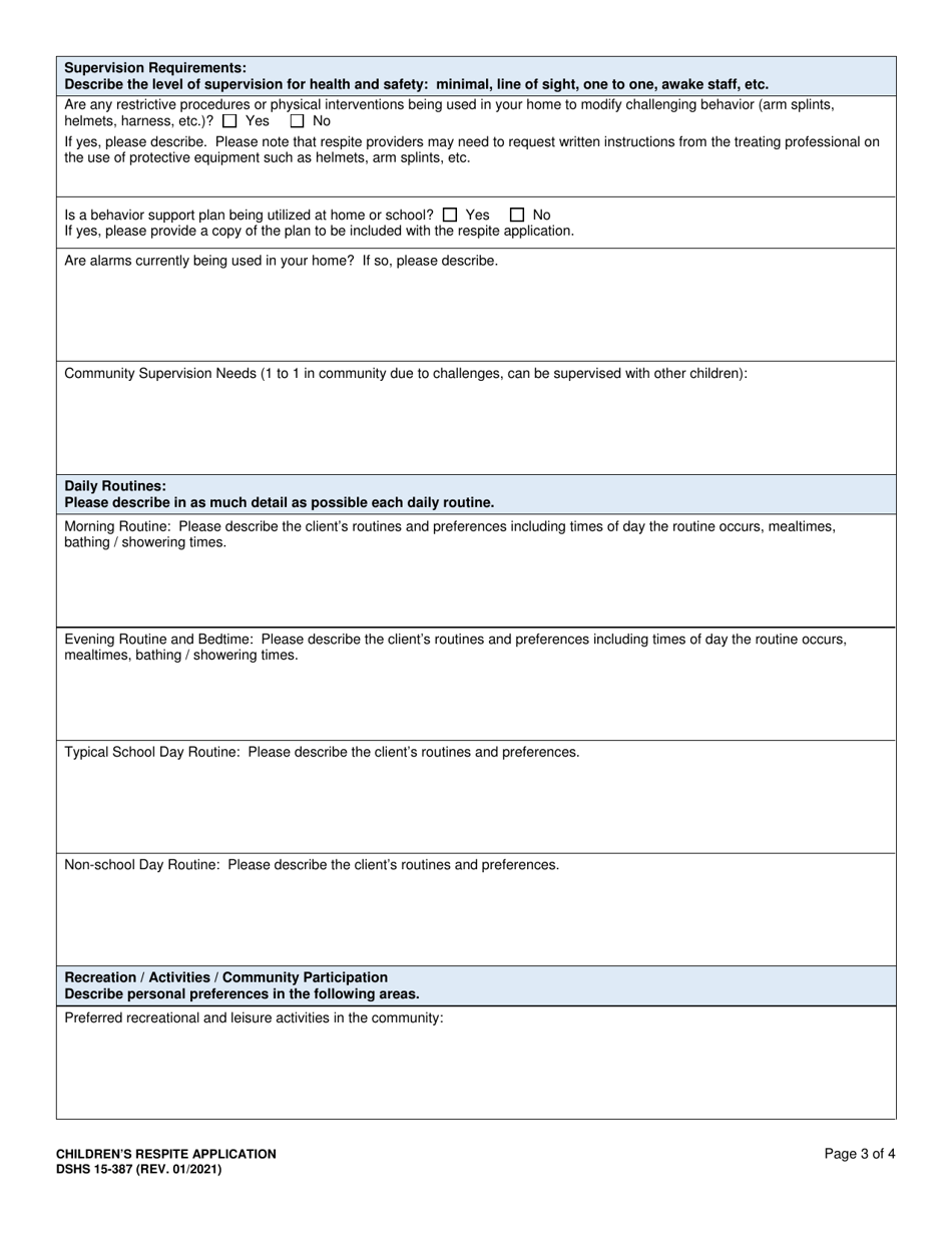 DSHS Form 15-387 Download Printable PDF or Fill Online Children's ...