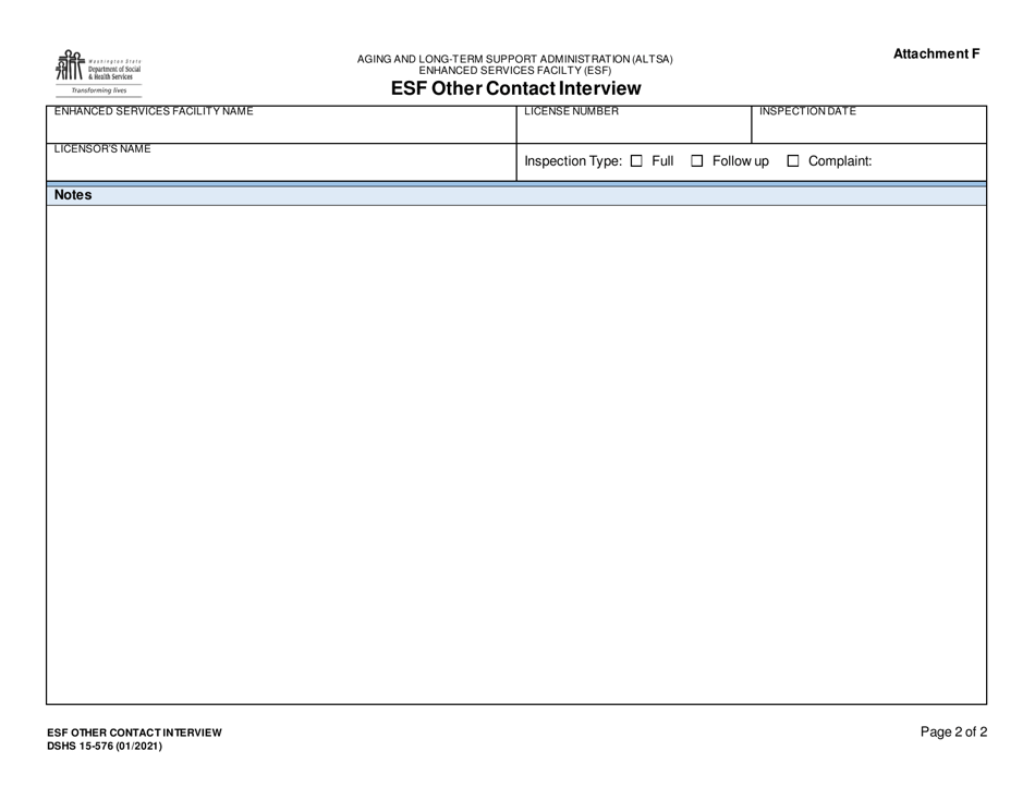 DSHS Form 15-576 Attachment F Esf Other Contact Interview - Washington, Page 2