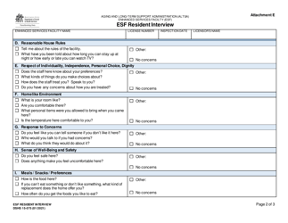 DSHS Form 15-575 Attachment E Esf Resident Interview - Washington, Page 2