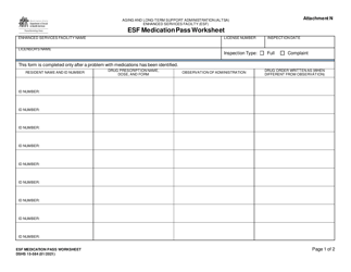 DSHS Form 15-584 Attachment N Esf Medication Pass Worksheet - Washington