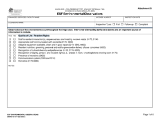 Document preview: DSHS Form 15-577 Attachment G Esf Environmental Observations - Washington