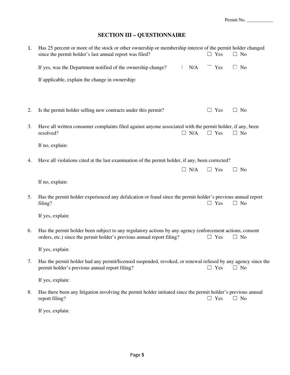 Annual Report of Activity for Insurance-Funded Permit - Texas, Page 5