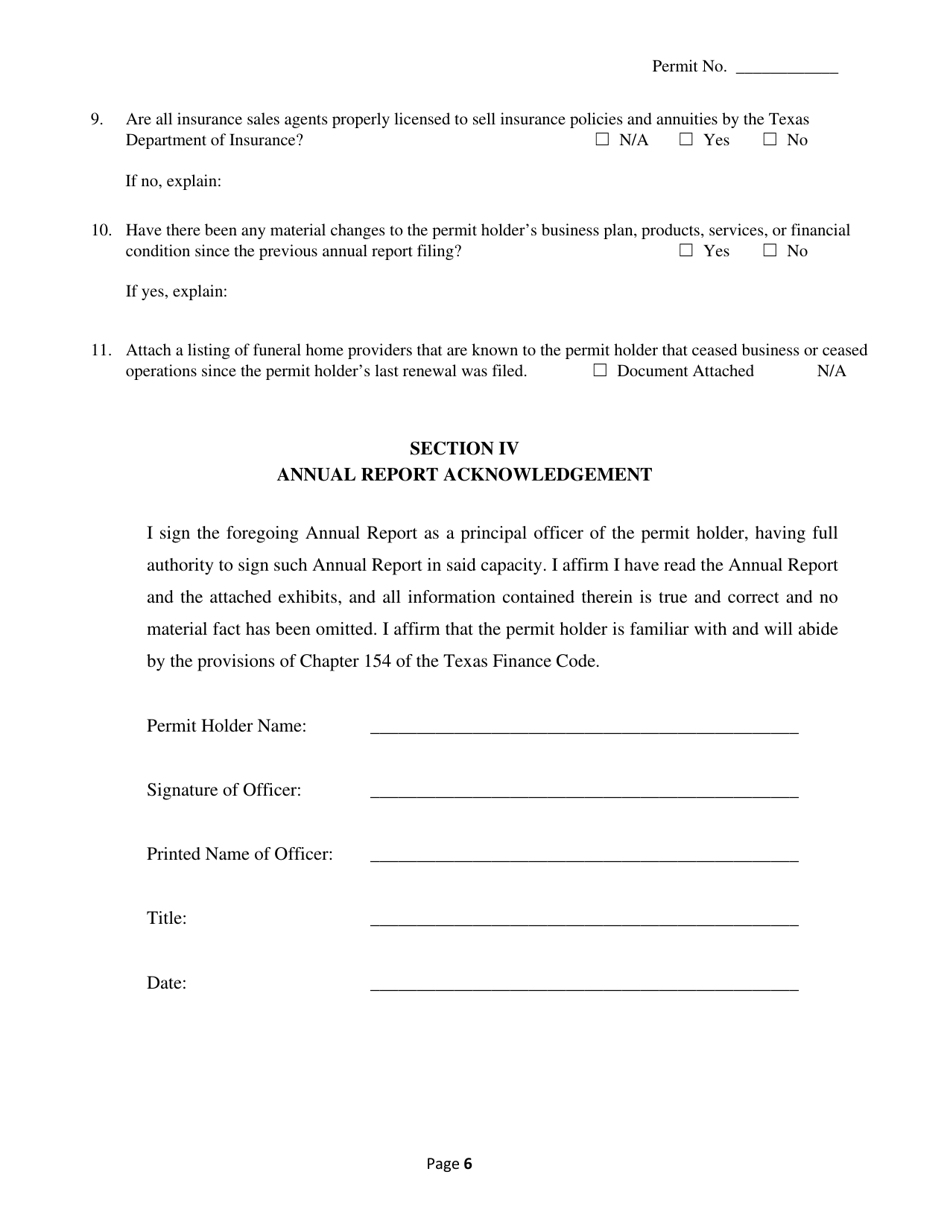 Annual Report of Activity for Insurance-Funded Permit - Texas, Page 6