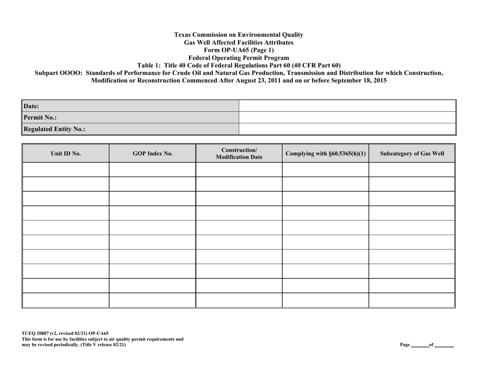 Form OP-UA65 (TCEQ-20887) Gas Well Affected Facilities - Texas, Page 5