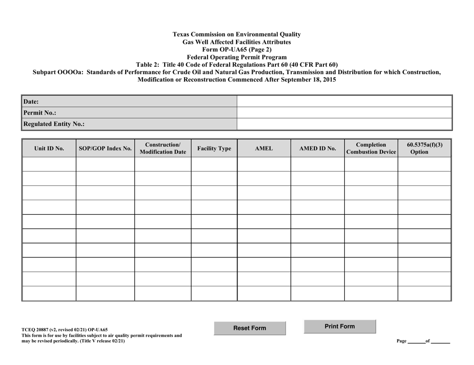 Form OP-UA65 (TCEQ-20887) Gas Well Affected Facilities - Texas, Page 6