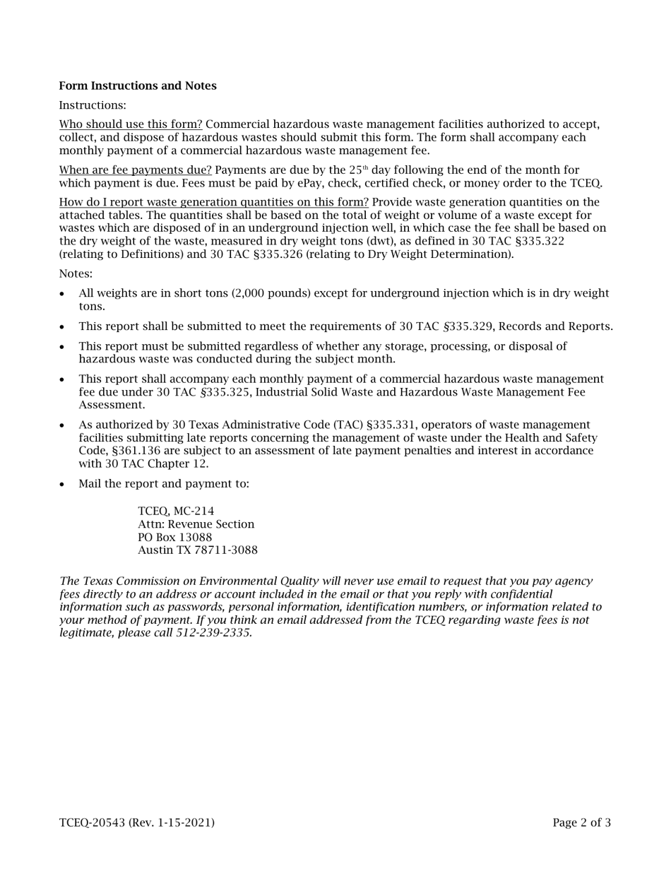 Form TCEQ-20543 Commercial Hazardous Waste Management Fees - Monthly Summary  Payment Report - Texas, Page 2