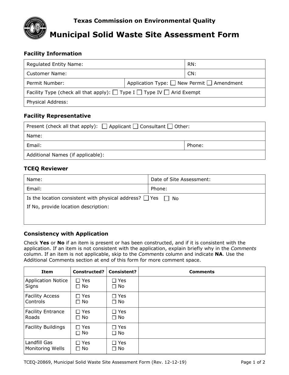 Form TCEQ20869 Fill Out, Sign Online and Download Fillable PDF