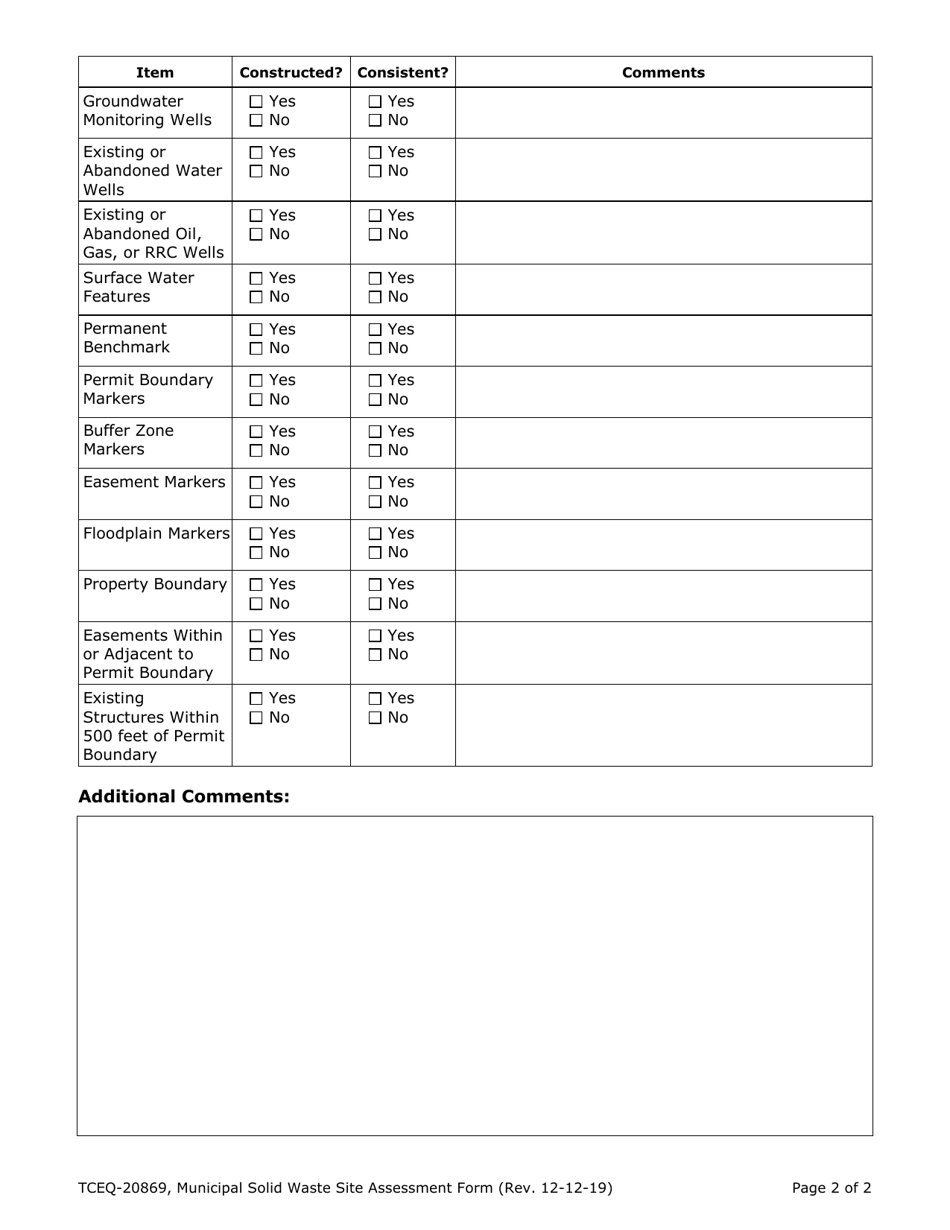 Form TCEQ-20869 Municipal Solid Waste Site Assessment Form - Texas, Page 2