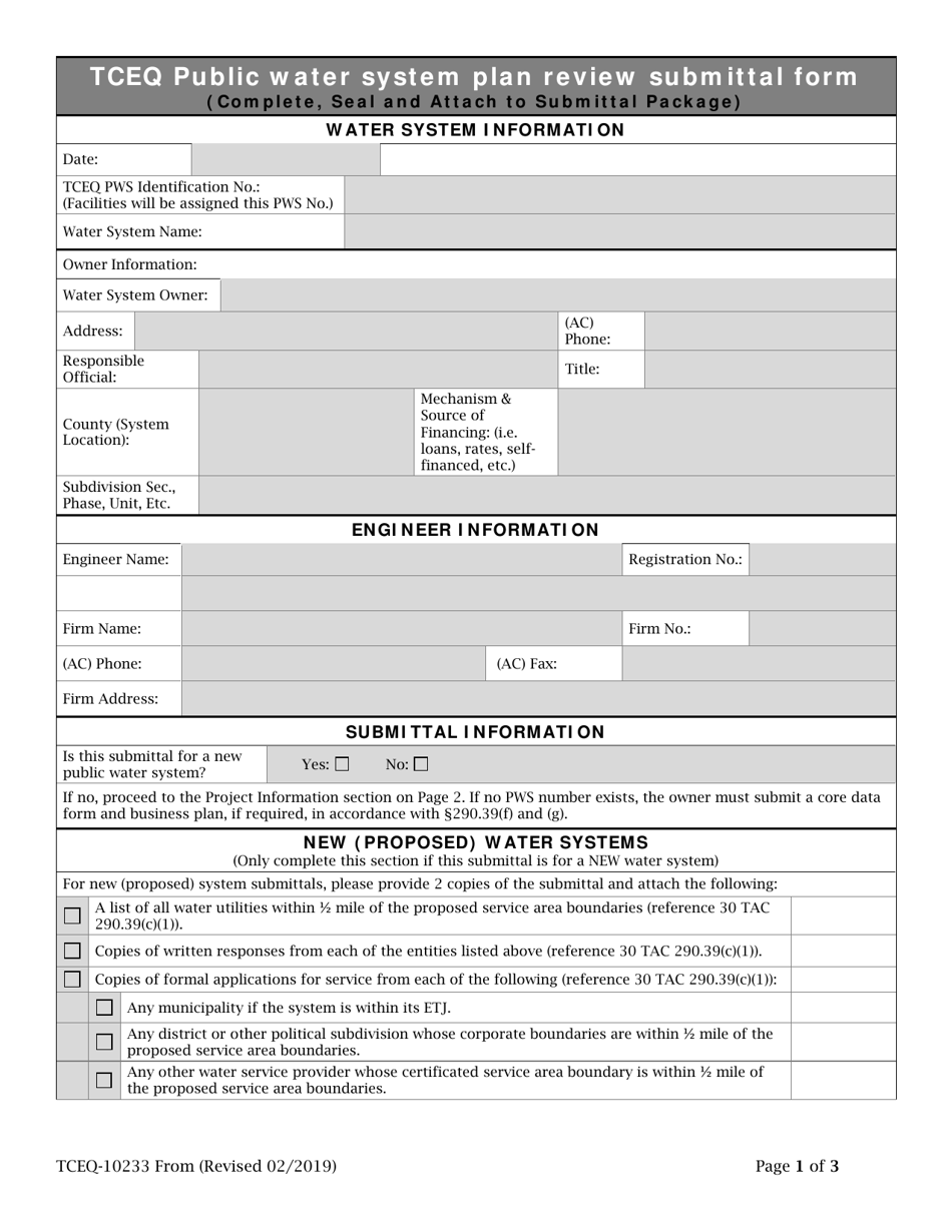 Form TCEQ-10233 Tceq Public Water System Plan Review Submittal Form - Texas, Page 1