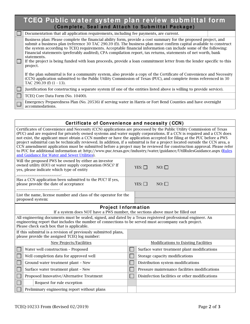 Form TCEQ-10233 Tceq Public Water System Plan Review Submittal Form - Texas, Page 2