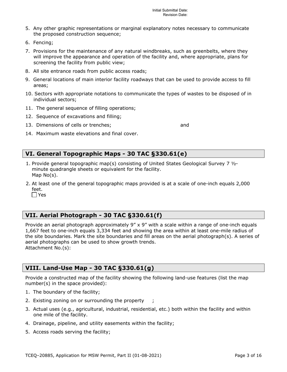 Form TCEQ-20885 Part II Application Form for New Permit or Permit Amendment for a Municipal Solid Waste Landfill Facility - Texas, Page 3
