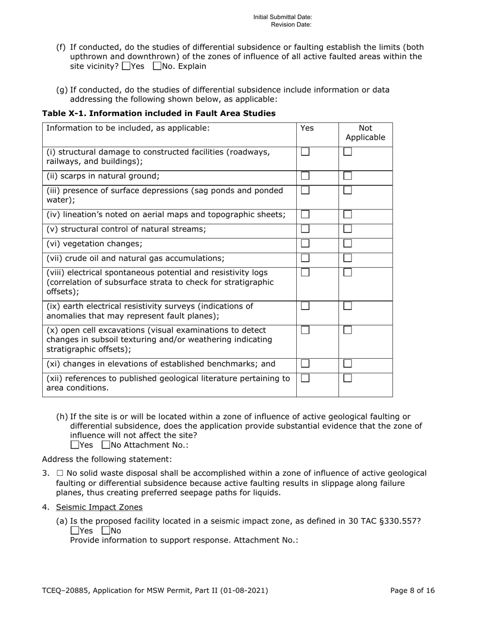 Form TCEQ-20885 Part II Application Form for New Permit or Permit Amendment for a Municipal Solid Waste Landfill Facility - Texas, Page 8
