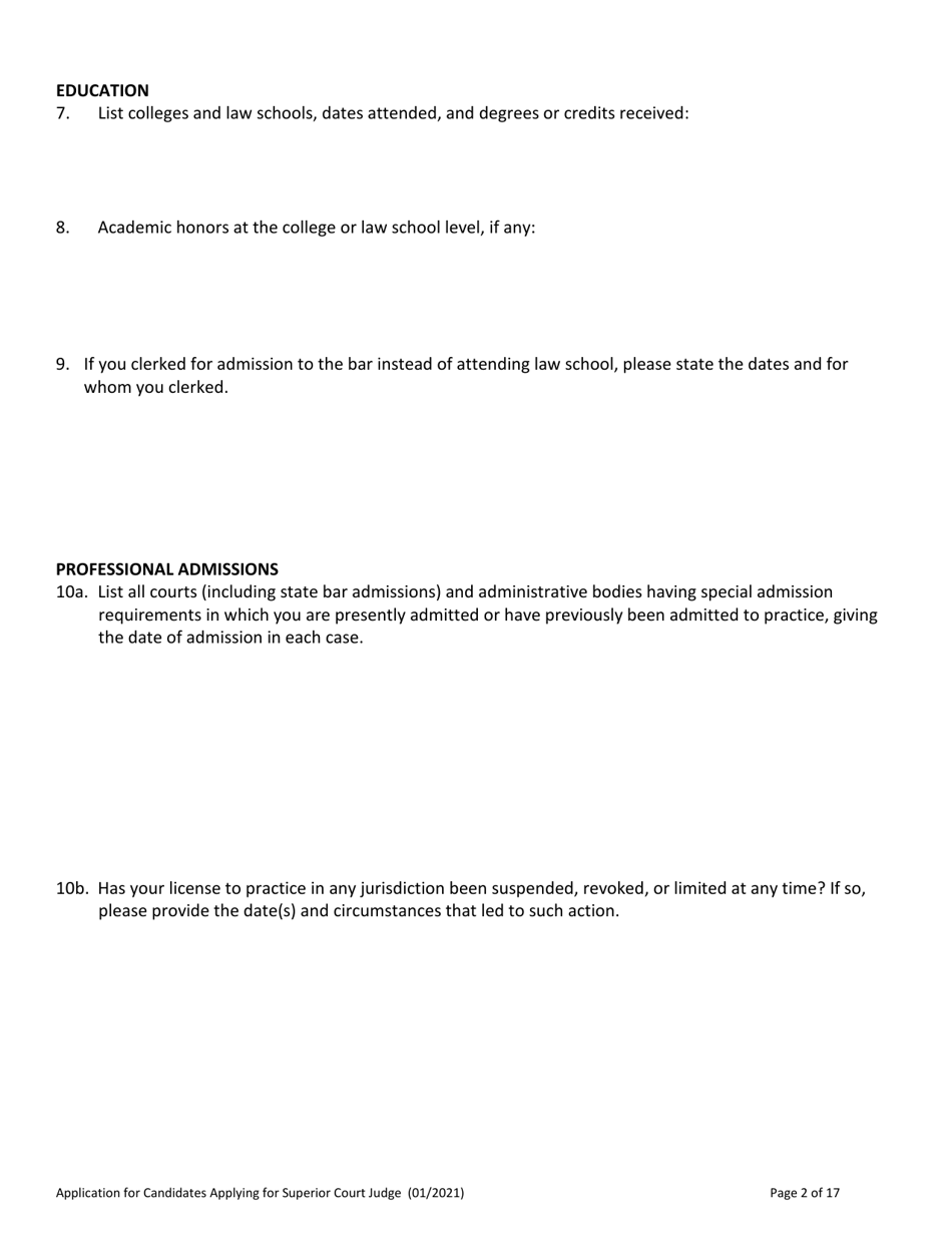 Application for Candidate for Superior Court Judge - Vermont, Page 2