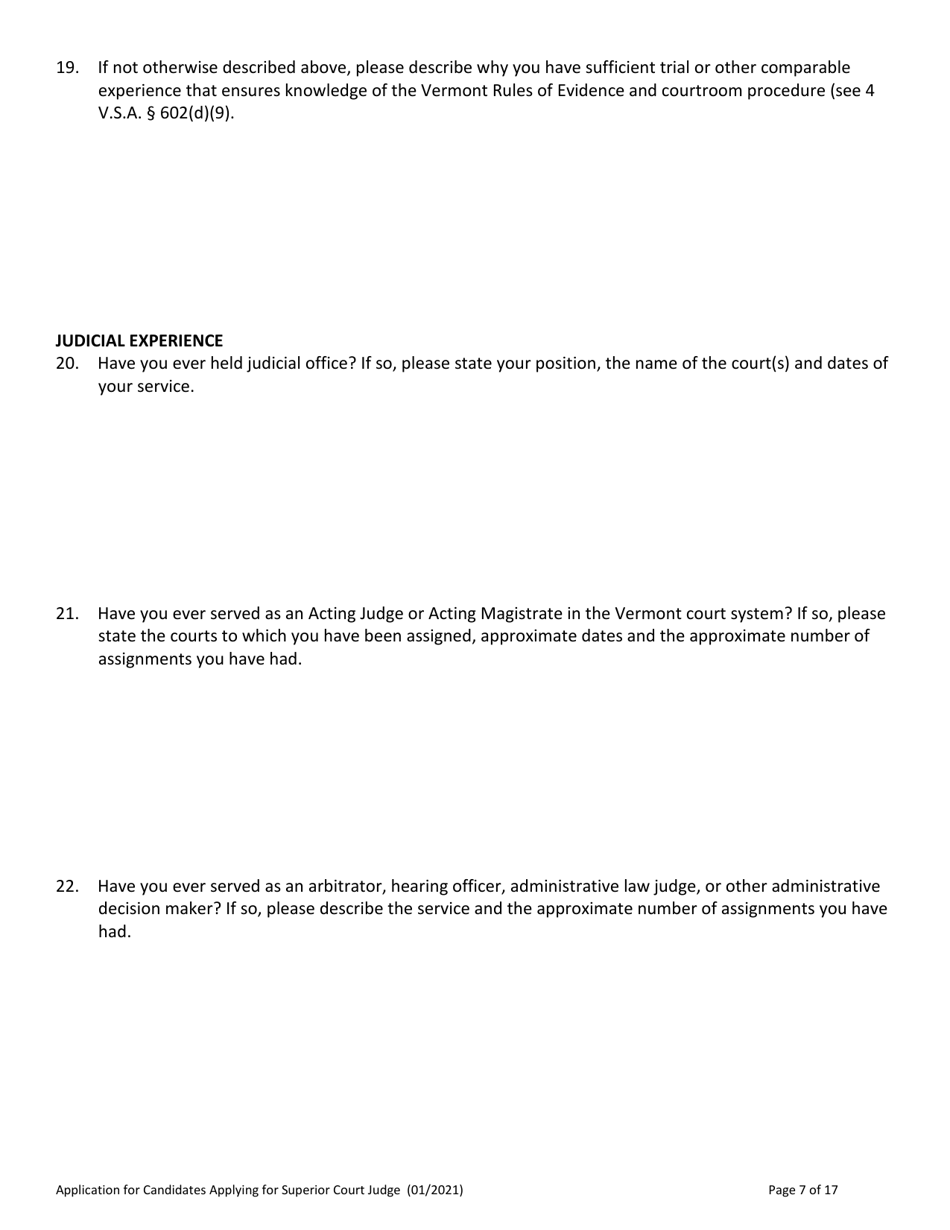 Application for Candidate for Superior Court Judge - Vermont, Page 7