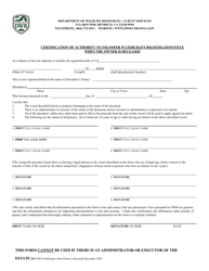 Document preview: Form BRT-003 Certification of Authority to Transfer Watercraft Registration/Title When the Owner Is Deceased - Virginia