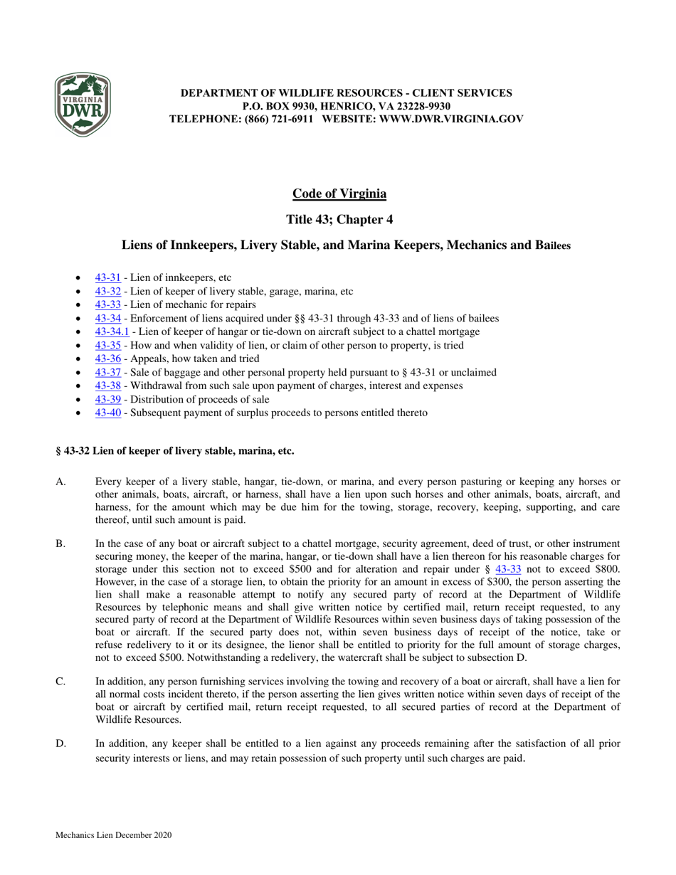Affidavit of Compliance for Enforcement of Liens on Vessels as Required by Chapter 4, Mechanics and Certain Other Liens 43-34 of the Code of Virginia - Virginia, Page 6