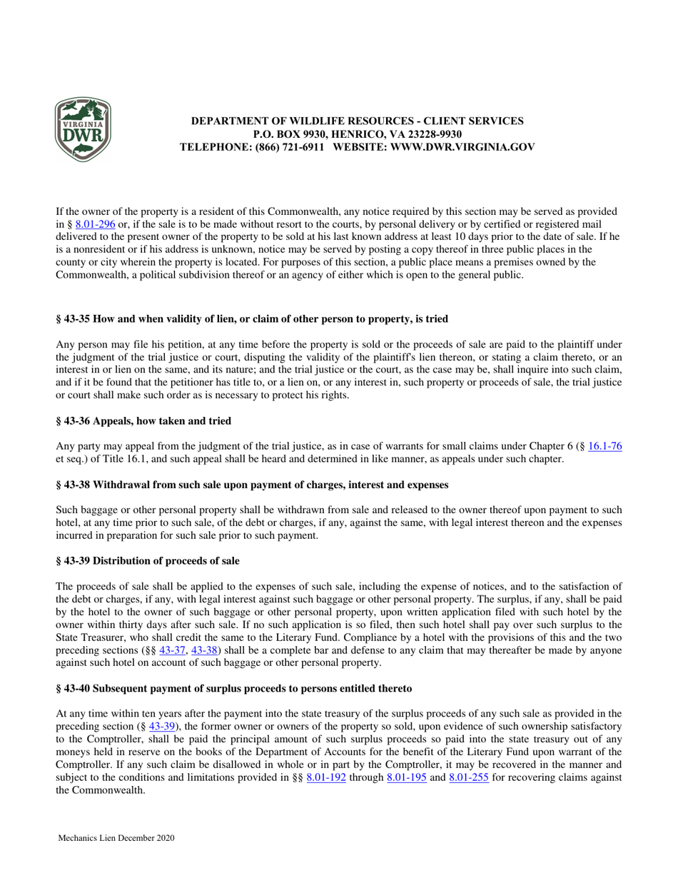 Affidavit of Compliance for Enforcement of Liens on Vessels as Required by Chapter 4, Mechanics and Certain Other Liens 43-34 of the Code of Virginia - Virginia, Page 8